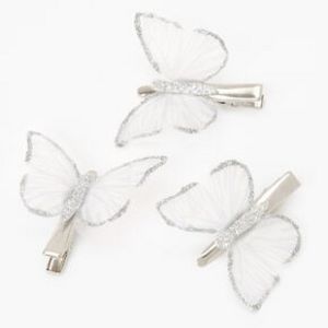 Oferta de Silver Glitter Butterfly Hair Clips - Clear, 3 Pack por 4,99€ en Claire's