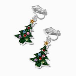 Oferta de Glitter Christmas Tree 1" Clip On Drop Earrings por 4€ en Claire's