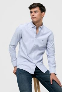Oferta de Camisa hombre algodón oxford a rayas azul por 31,19€ en Valecuatro