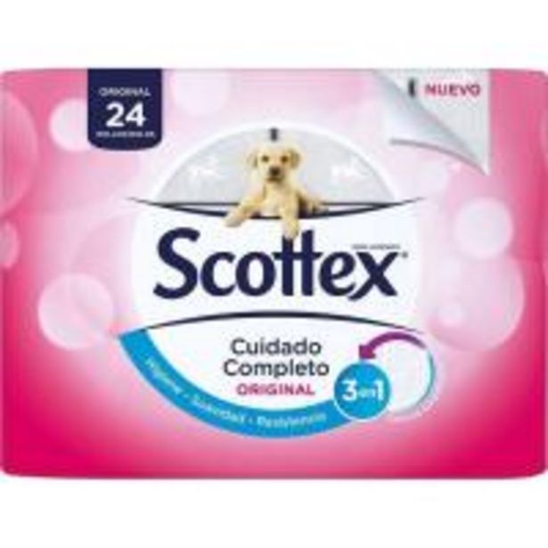 Oferta de Papel higiénico original SCOTTEX, paquete 24 rollos por 7,29€