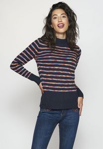 Oferta de Jersey de punto tricot azul marino a rayas con cuello alto vuelto para Mujer por 49,99€ en Koröshi