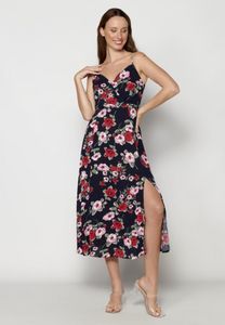 Oferta de Vestido largo con abertura lateral estampado floral color Navy para Mujer por 34,99€ en Koröshi