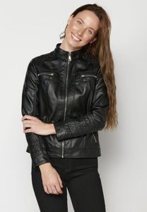 Oferta de Chaqueta cazadora cuero sintético detalles en hombros color Negro para Mujer por 59,99€ en Koröshi