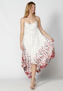 Oferta de Vestido holgado largo de tirantes con estampado floral color Blanco para Mujer por 32,99€ en Koröshi