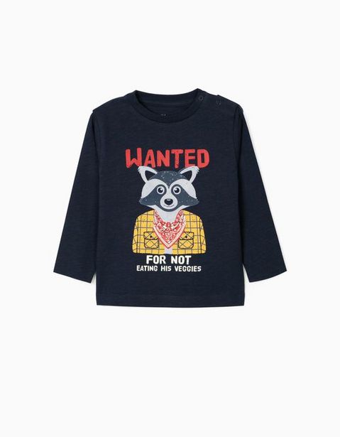 Oferta de Camiseta Manga Larga para Bebé Niño 'Wanted', Azul Oscuro por 5,99€