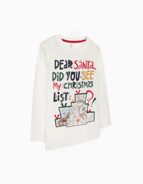 Oferta de Camiseta de Manga Larga para Niño 'X-Mas List,' Blanca por 7,99€