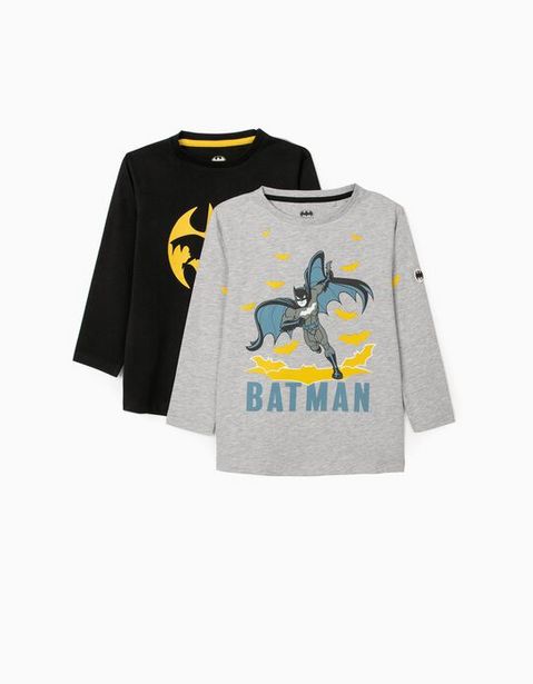 Oferta de 2 Camisetas de Manga Larga para Niño 'Batman', Gris/Negro por 12,99€