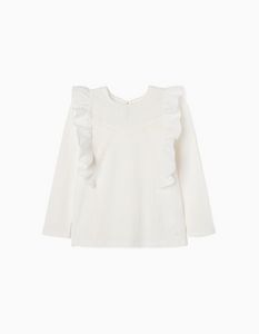 Oferta de Camiseta de Manga Larga con Volantes y Ganchillo para Niña, Blanco por 19,99€ en Zippy
