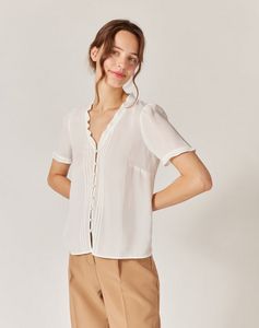 Oferta de Camiseta cuello pico con fruncido Color Blanco por 19,9€ en Naf Naf
