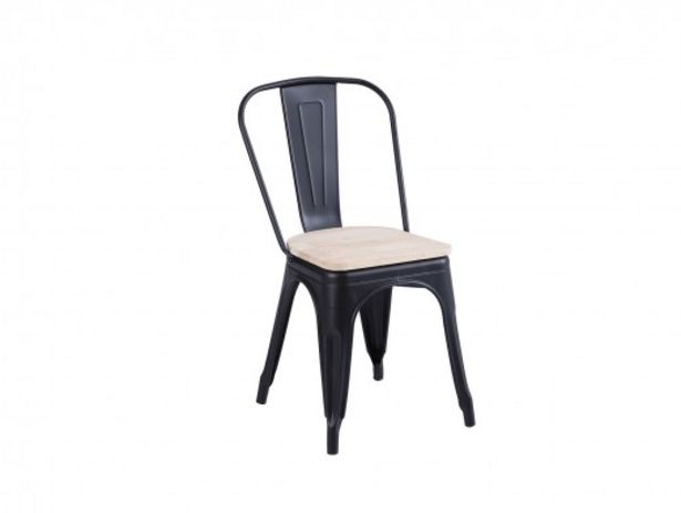 Oferta de Pack 4 sillas vintage de chapa de acero color negro y asiento de madera de roble por 271,04€
