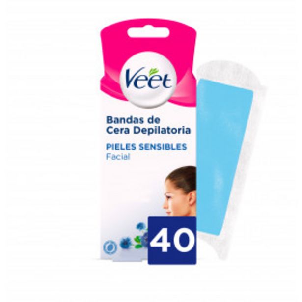 Oferta de Veet Bandas de Cera Fria Depilatoria Facial para Pieles Sensibles - 40 bandas por 7,47€