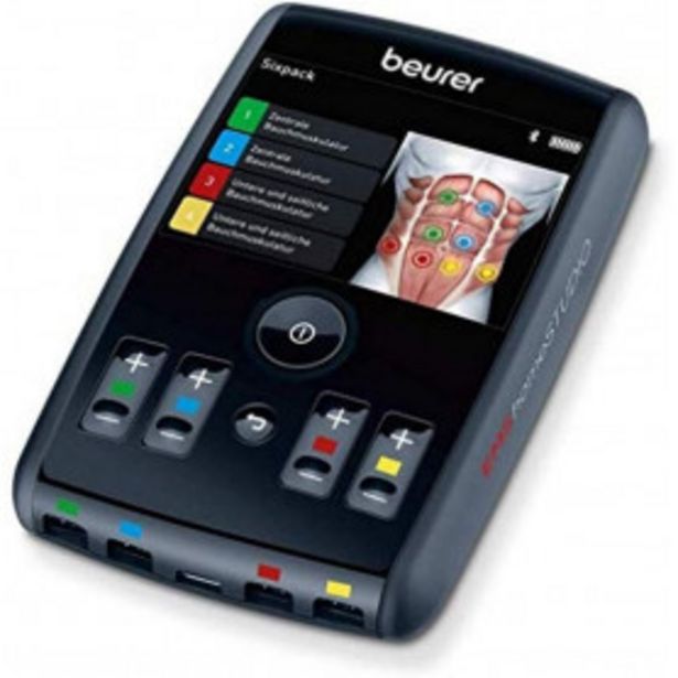 Oferta de Electroestimulador Digital Cuerpo con Bluetooth Beurer EM95 EMS, app Homestudio, 4 Canales, Cargador USB, Color Negro por 299,99€