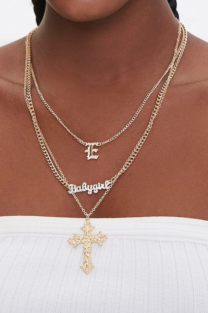 Oferta de Babygirl & Cross Pendant Layered Necklace por 4,95€