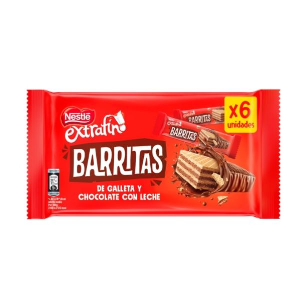 Oferta de Barritas galleta y chocolate con leche, pk-6 por 1,15€