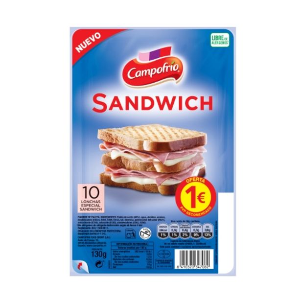 Oferta de Fiambre de paleta especial sandwich, 130g por 1€