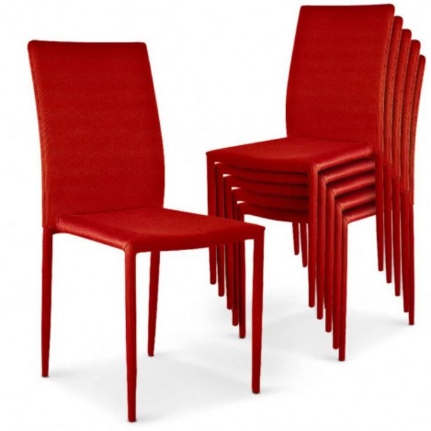 Oferta de Pack de 6 sillas de comedor apilable Modan tela rojo por 30€