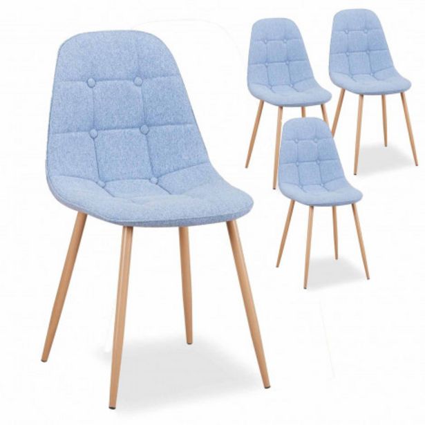Oferta de Pack de 4 sillas de comedor nórdicas Carla tela azul por 98€
