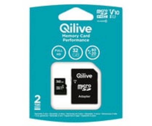Oferta de Tarjeta de memoria QILIVE MicroSDHC 32GB, clase 10, para FULL HD, adaptador SD. por 5,9€