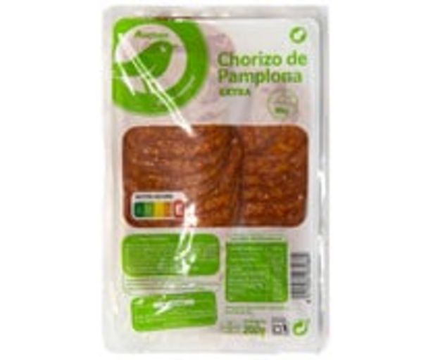 Oferta de Chorizo de Pamplona extra, elaborado sin gluten y cortado en lonchas PRODUCTO ECONÓMICO ALCAMPO 200 g. por 1,23€