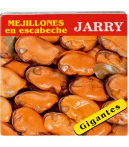 Oferta de Mejillones en Escabeche Gigantes - Jarry 270 gr por 5,91€ en Aporvino
