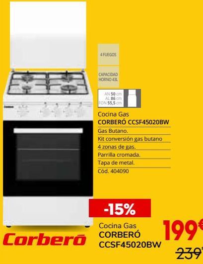 Oferta de Cocina de gas Corberó por 199€