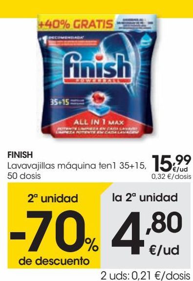 Oferta de FINISH Lavavajillas máquinas ten1  por 15,99€