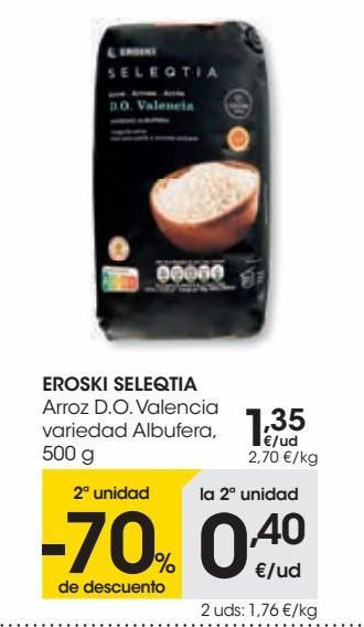 Oferta de EROSKI SELEQTIA Arroz D.O. Valencia variedad Albufera por 1,35€