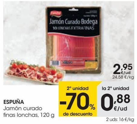 Oferta de ESPUÑA Jamón curado finas lonchas por 2,95€