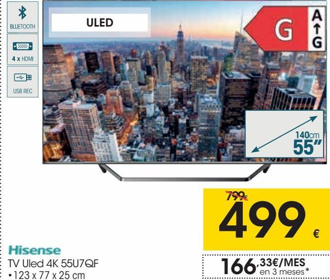 Oferta de Hisense TV Uled 4K 55U7QF por 499€