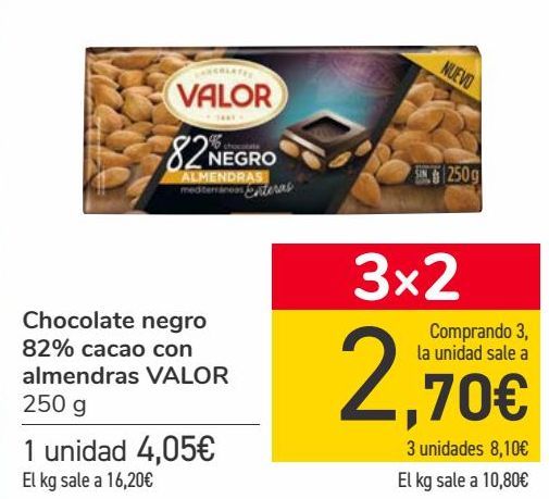 Oferta de Chocolate negro 82% cacao con almendras VALOR por 4,05€