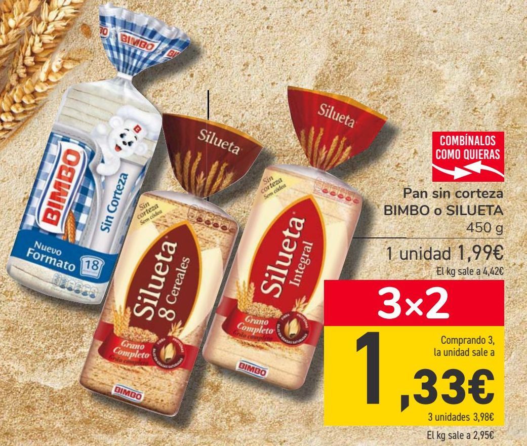 Oferta de Pan sin corteza BIMBO o SILUETA  por 1,99€