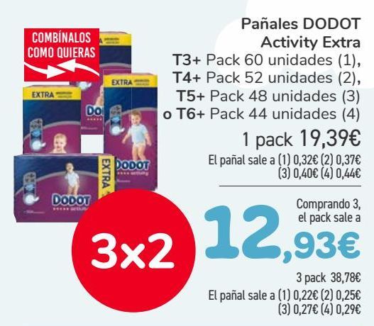 Oferta de Pañales DODOT Activity Extra  por 19,39€