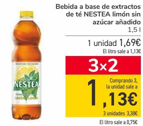 Oferta de Bebida a base de extractos de té NESTEA Limón sin azúcar añadido  por 1,69€