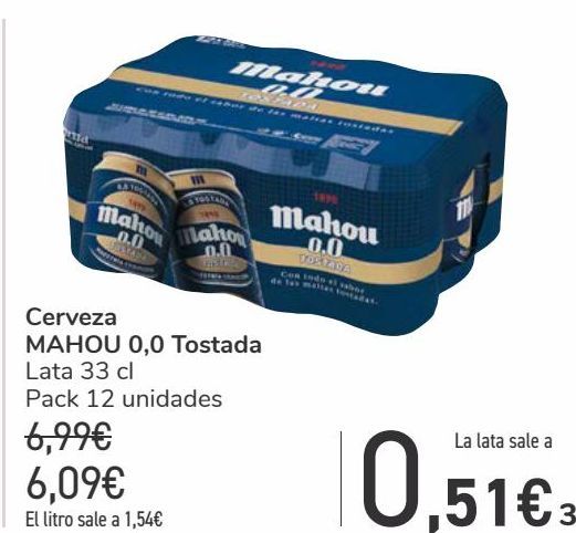 Oferta de Cerveza MAHOU 0,0 Tostada  por 6,09€