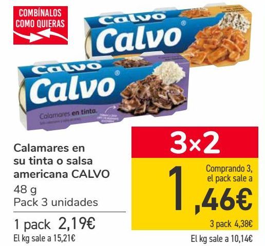 Oferta de Calamares en su tinta o salsa americana CALVO por 2,19€