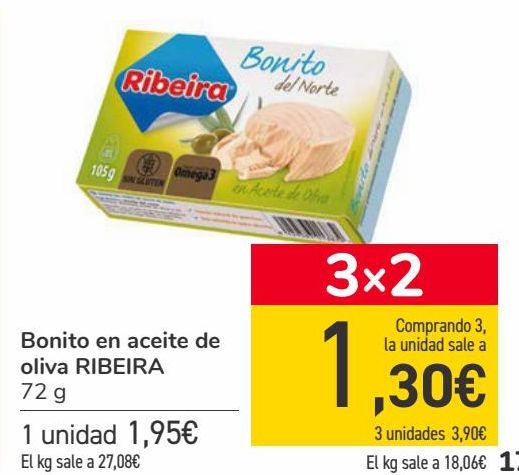 Oferta de Bonito en aceite de oliva RIBEIRA por 1,95€