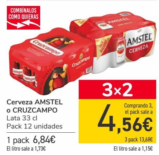 Oferta de Cerveza AMSTEL o CRUZCAMPO  por 6,84€