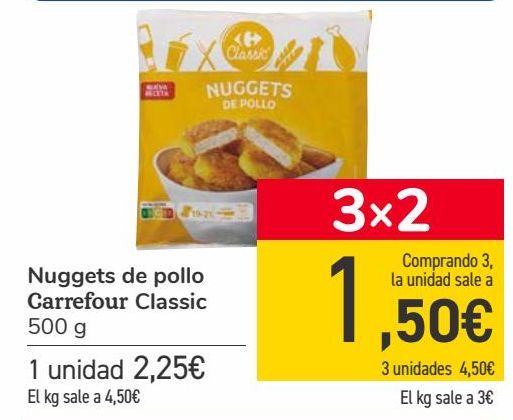 Oferta de Nuggets de pollo Carrefour Classic por 2,25€