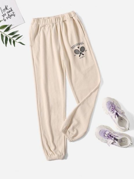 Oferta de SHEIN Niñas Pantalones deportivos con letra & raqueta de tenis con estampado por 6€
