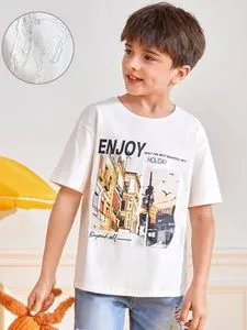Oferta de SHEIN Chicos Camiseta con slogan & foto con estampado de hombros caídos impermeable por 4€ en SheIn