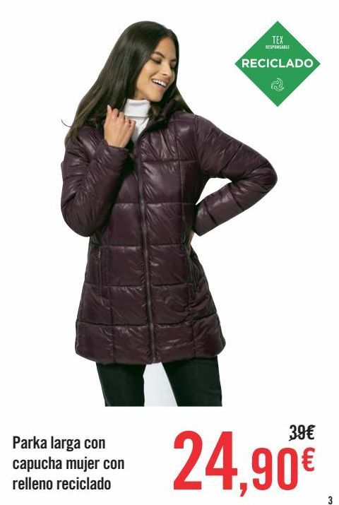 Oferta de Parka larga con capucha mujer con relleno reciclado  por 24,9€