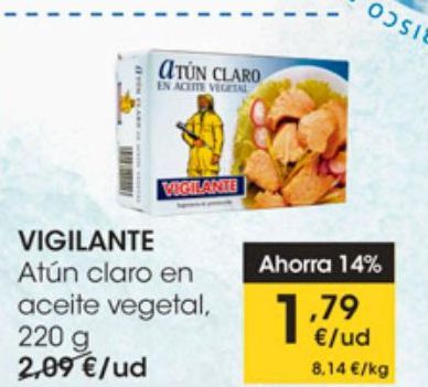 Oferta de Atún claro en aceite vegetal Vigilante por 1,79€