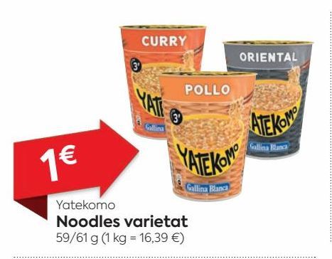Oferta de Noodles Yatekomo por 1€