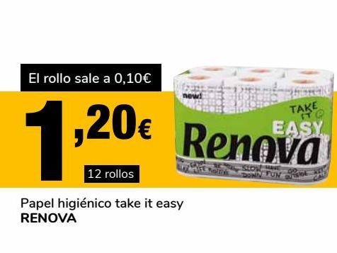 Oferta de Papel higiénico take it easy Renova por 1,2€