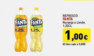 Oferta de FANTA FANTA 1.25L 1.25L  REFRESCO FANTA Naranja o Limón 1,25CL  Lima  1,00€  El litro sale a 0,80€  por 