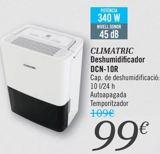 Oferta de CLIMATRIC Deshumidificador DCN-10R  por 99€