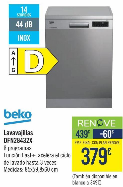 Oferta de Beko Lavavajillas DFN28432X  por 379€