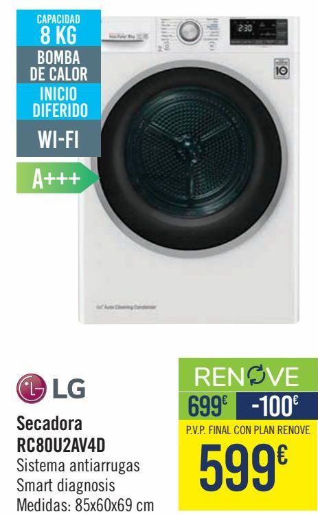 Oferta de LG Secadora RC80U2AV4D  por 599€