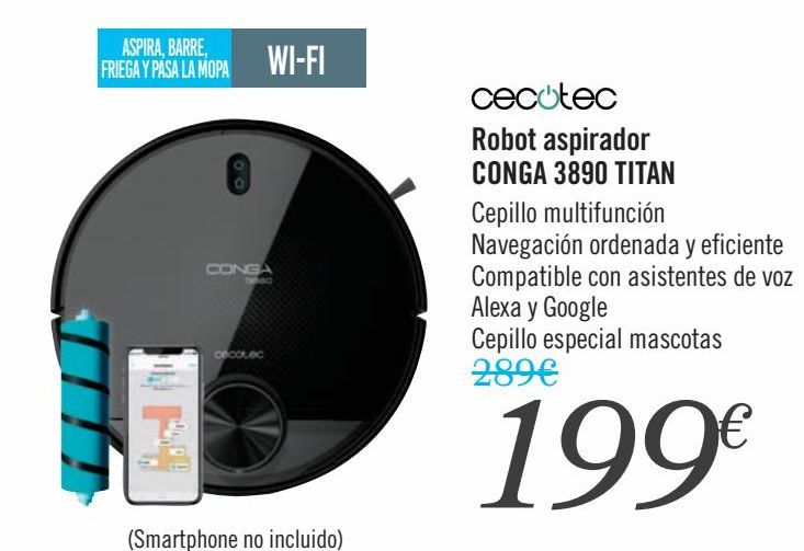 Oferta de CECOTEC Robot aspirador CONGA 3890 TITAN  por 199€