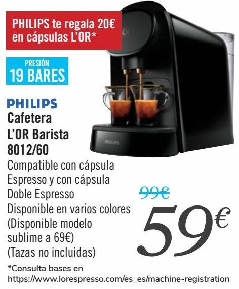 Oferta de PHILIPS Cafetera L'OR Barista 8012/60  por 59€